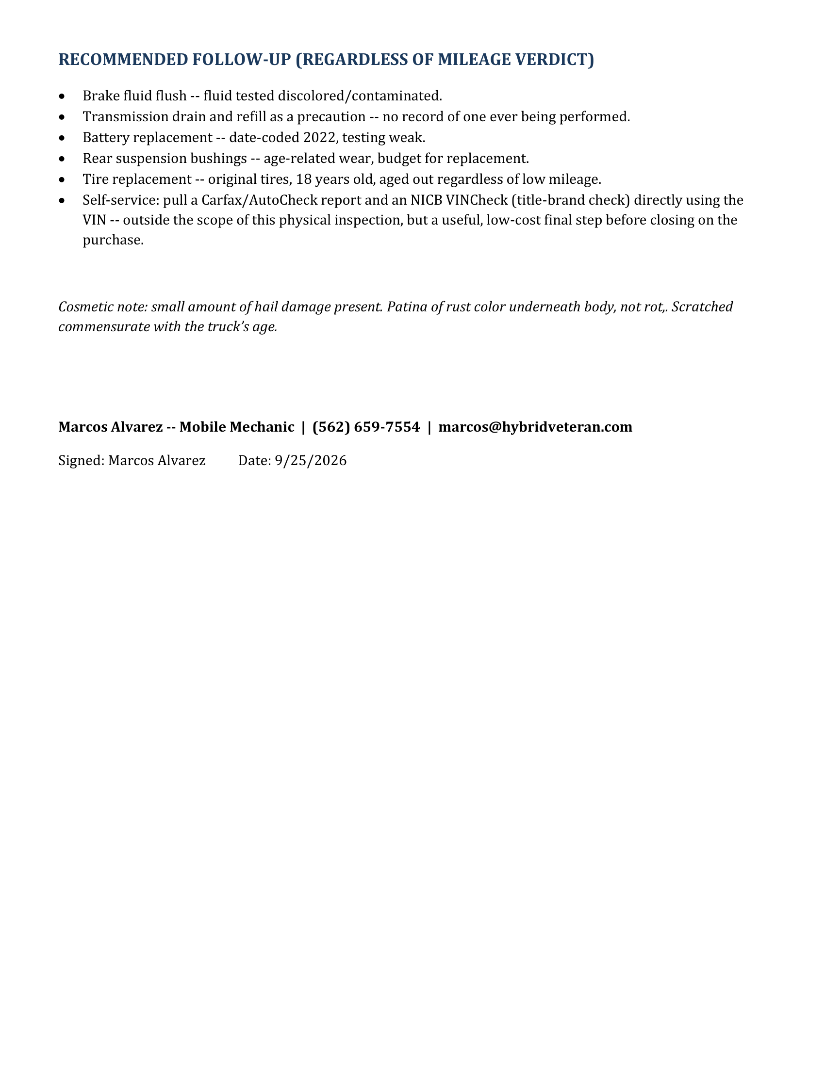 Hybrid Veteran inspection report, page 6