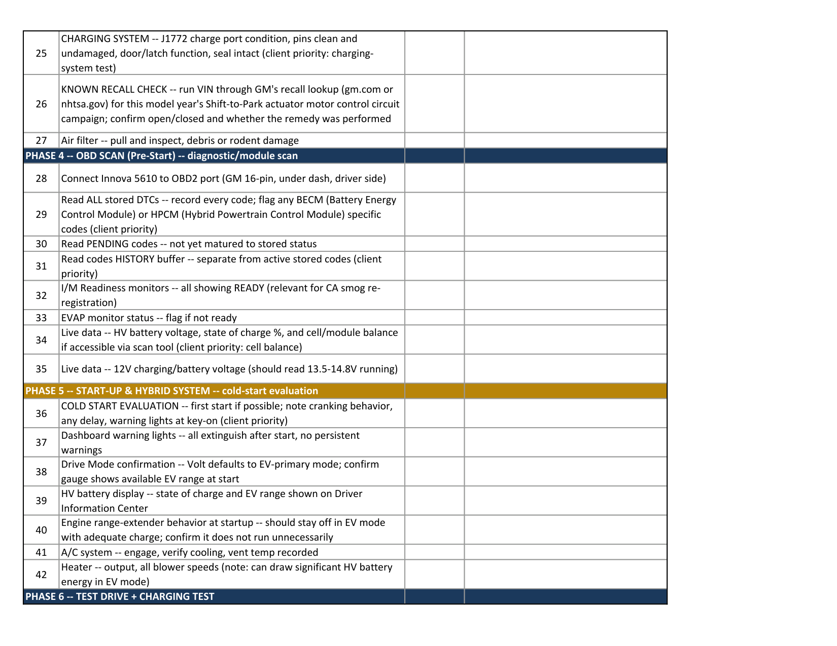 Hybrid Veteran inspection sheet, page 3